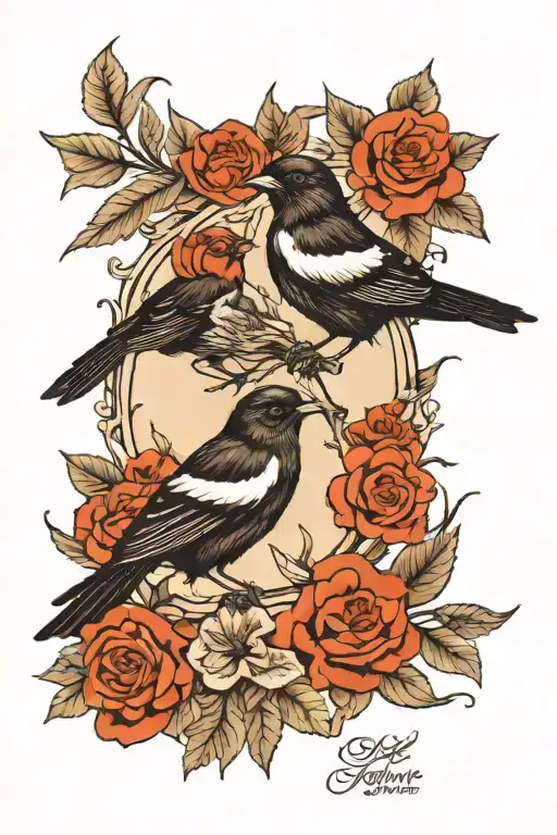 2 magpies rough sketch black tattoo design idea