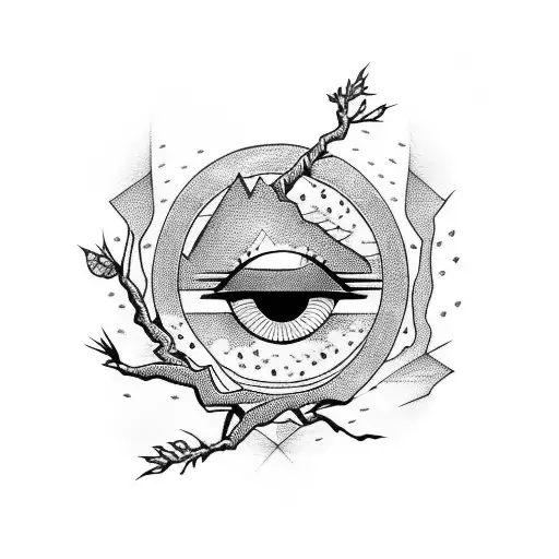 Cherry Blossom, mountain and evil eye tattoo design idea
