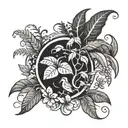 A reggae-inspired tattoo design featuring a jungle scene with music notes intertwined with vines and flowers tattoo design idea