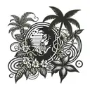 A reggae-inspired tattoo design featuring a jungle scene with music notes intertwined with vines and flowers tattoo design idea