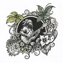 A reggae-inspired tattoo design featuring a jungle scene with music notes intertwined with vines and flowers tattoo design idea