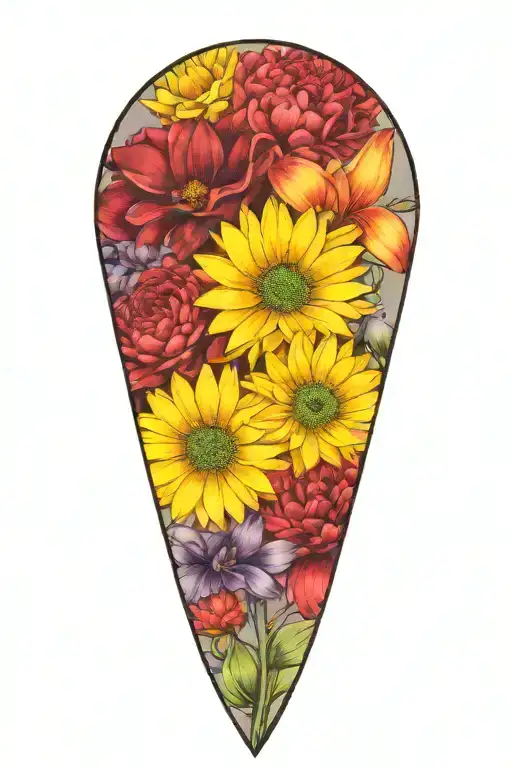 daisy, violet, carnation, lilly of the valley, crysanthemum  tattoo design idea