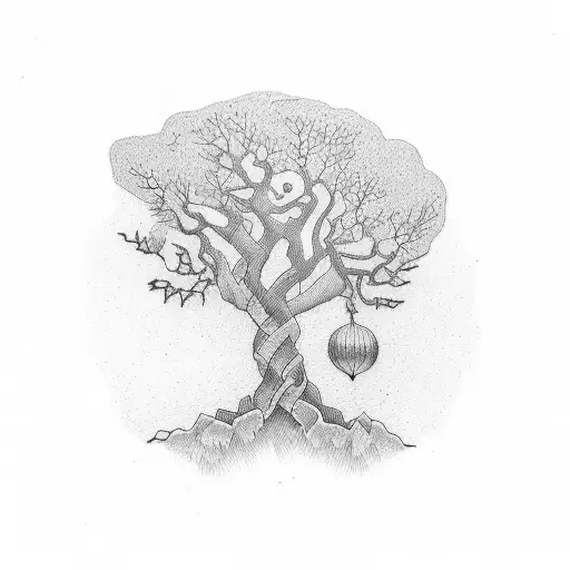 tattoo linework. oak tree tattoo design idea
