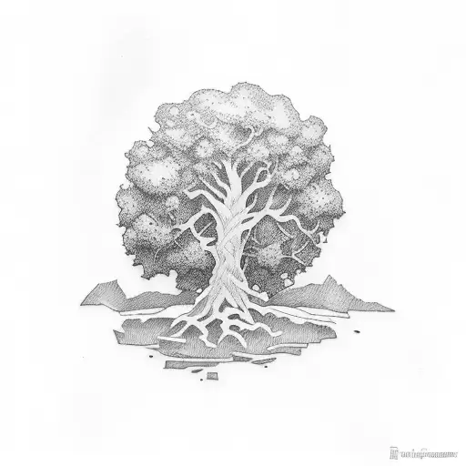 tattoo linework. oak tree tattoo design idea