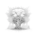tattoo linework. oak tree tattoo design idea