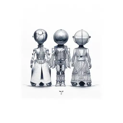 three human siblings, two are female and one male tattoo design idea