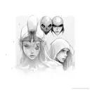 three human siblings, two are female and one male tattoo design idea