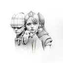 three human siblings, two are female and one male tattoo design idea