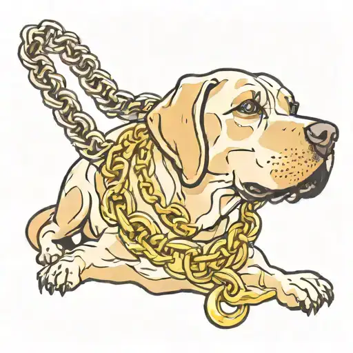 Labrador retriever with face tattoos and a gold chain tattoo design idea