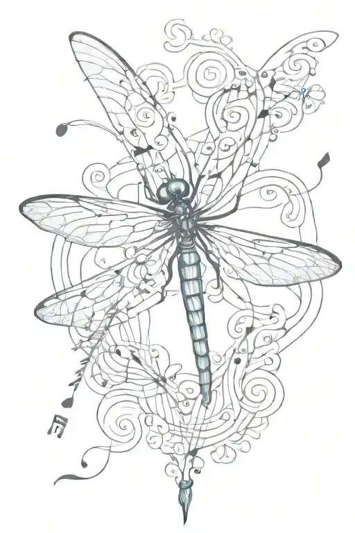 dragonfly with griffin surrounded my music notes tattoo design idea