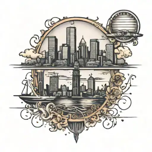 draw me a tattoo of the boston skyline at nightime alont iwth the famous boston sports landmarks in the photo with the c tattoo design idea