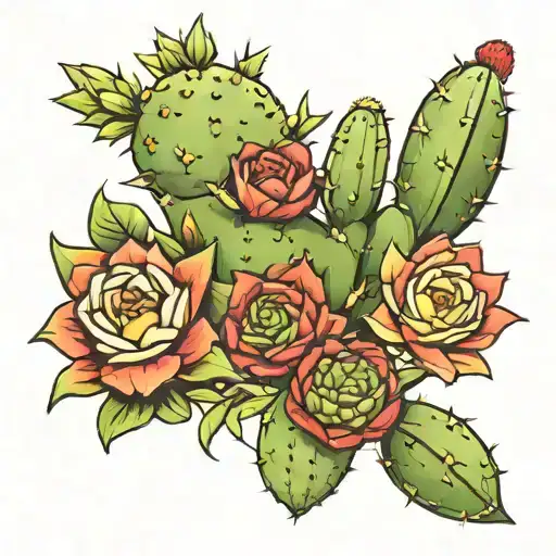 Cactus tattoo including symbols of freedom, strenght, lust and love  tattoo design idea
