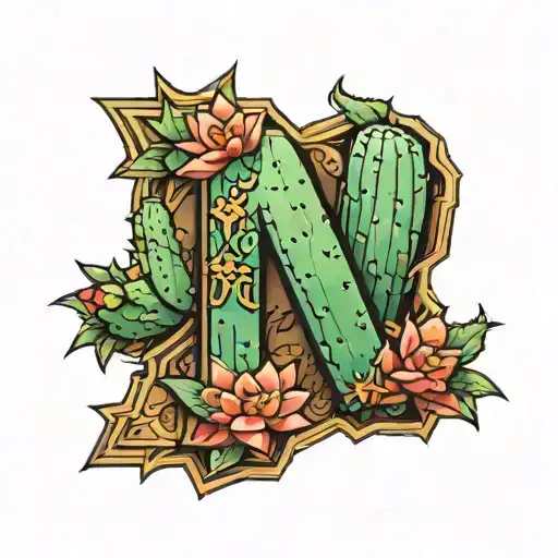 A letter M with cactus skin 3D tattoo design idea