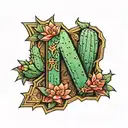 A letter M with cactus skin 3D tattoo design idea