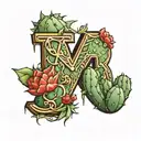 A letter M with cactus skin 3D tattoo design idea