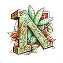 A letter M with cactus skin 3D tattoo design idea