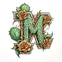A letter M with cactus skin 3D tattoo design idea