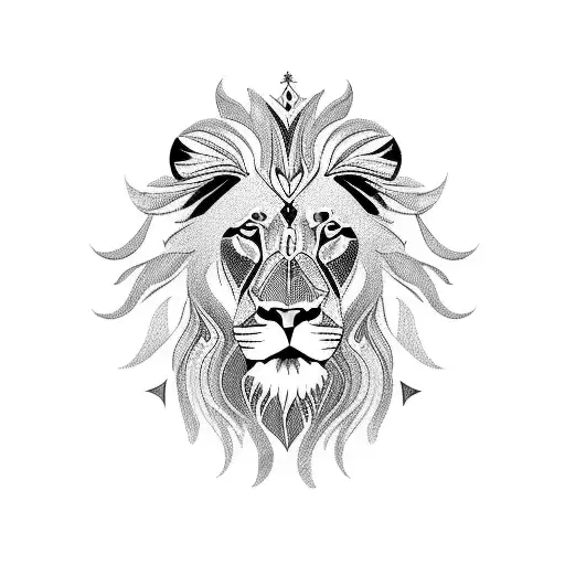 A majestic lion in blackwork style surrounded by intricate mandalas tattoo design idea