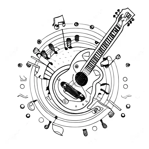 guitarra acustica steampunk tattoo design idea