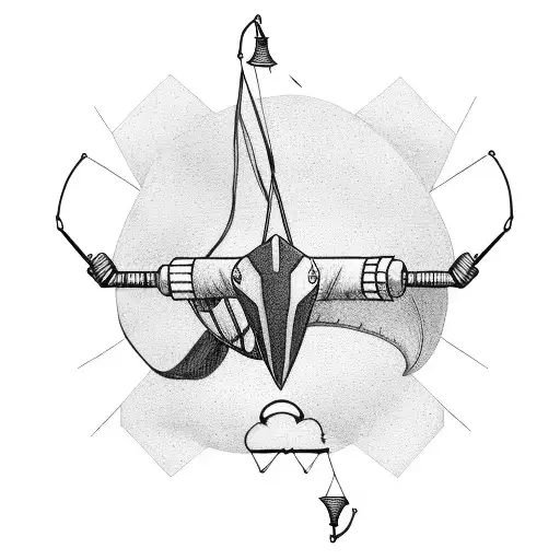 a slingshot in front of a parachute with the words Adulthood tattoo design idea