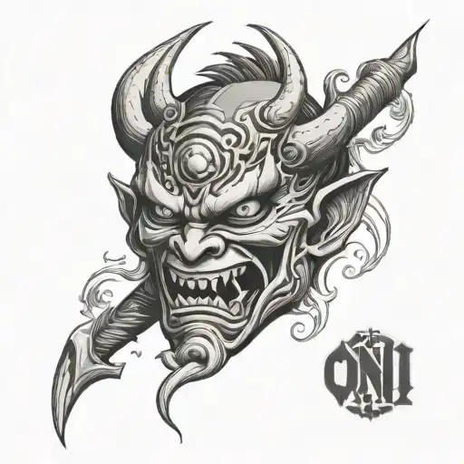 oni mask split in half tattoo design idea