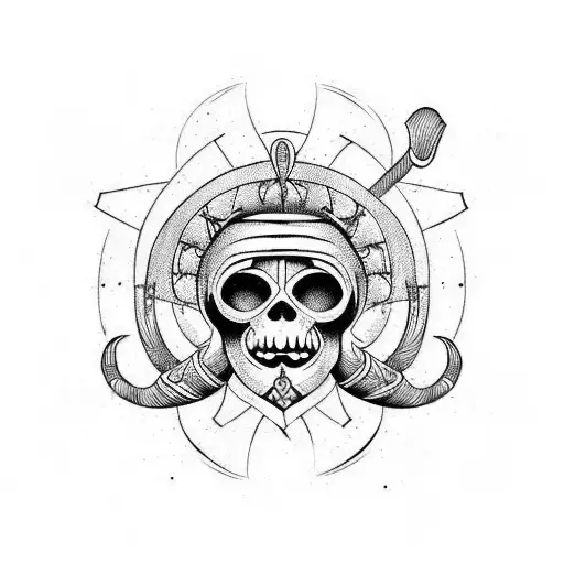 horizontal Viking stave with head at top tattoo design idea