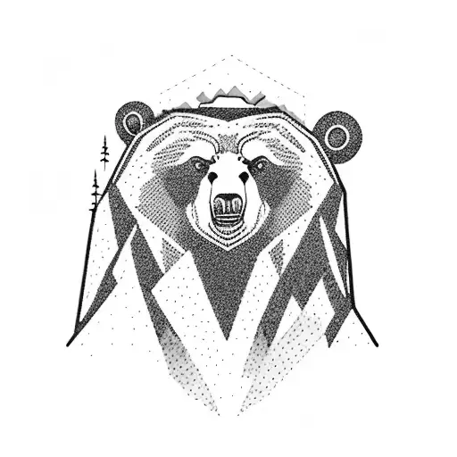A majestic Kamchatka bear standing on a rocky cliff, looking out into the wilderness tattoo design idea