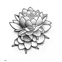 Miner helmet on shoulder with waterlily and holly going down arm tattoo design idea