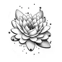 Miner helmet on shoulder with waterlily and holly going down arm tattoo design idea