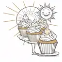 sun and cupcakes combining the client's interests tattoo design idea