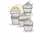 sun and cupcakes combining the client's interests tattoo design idea