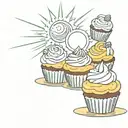 sun and cupcakes combining the client's interests tattoo design idea