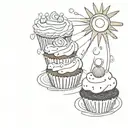 sun and cupcakes combining the client's interests tattoo design idea
