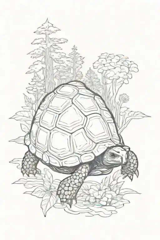 one tortoise with a forest on back tattoo design idea