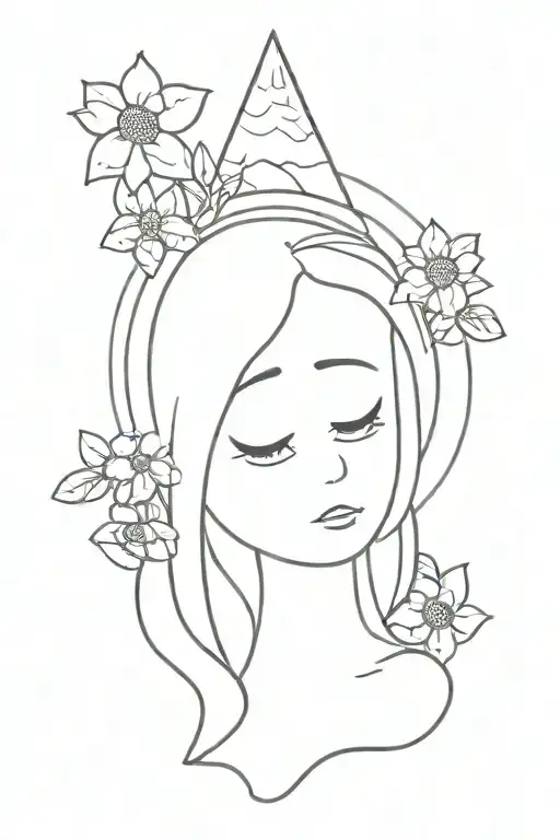 i need minions, flowers then mountains as a face of girl and itsbody with a frame in which there will be 4 persons only  tattoo design idea