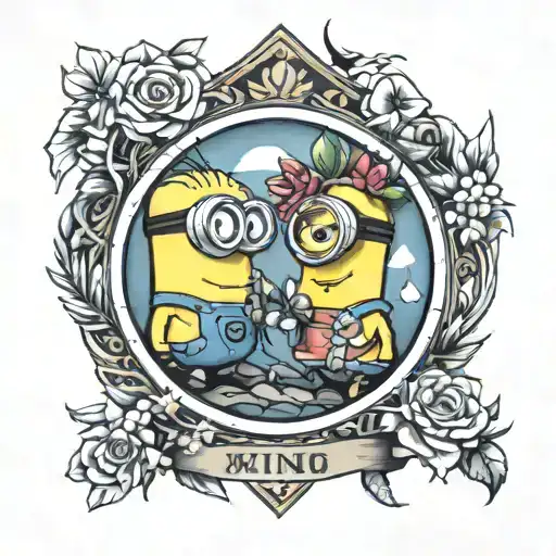 minions travle mountains flowers frame dog heart picies zodiac sign   tattoo design idea
