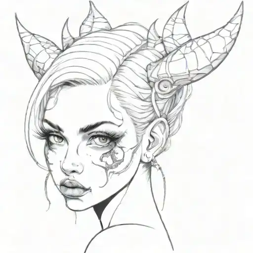 devil girl rolling eyes looking tattoo design idea