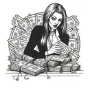 A mysterious and alluring femme fatale holding a stack of cash, embodying the client's fascination with women and wealth tattoo design idea
