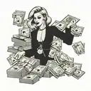 A mysterious and alluring femme fatale holding a stack of cash, embodying the client's fascination with women and wealth tattoo design idea