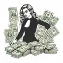 A mysterious and alluring femme fatale holding a stack of cash, embodying the client's fascination with women and wealth tattoo design idea