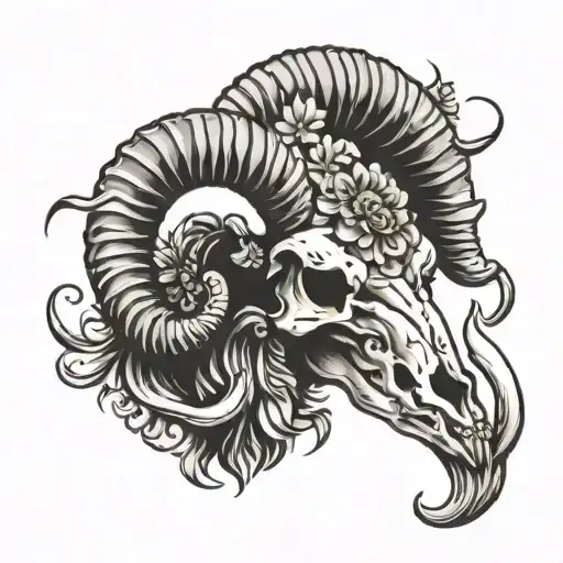 black hawaiian ram skull tattoo design idea