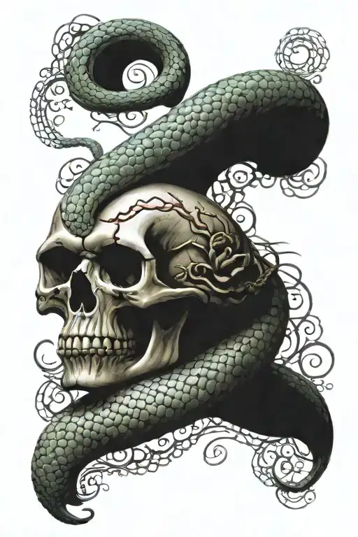 skull + snake + number 13 incorporated tattoo design idea