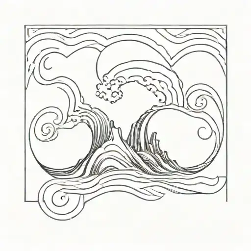 wave with two H P Lovecraft tattoo design idea