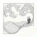 wave with two H P Lovecraft tattoo design idea