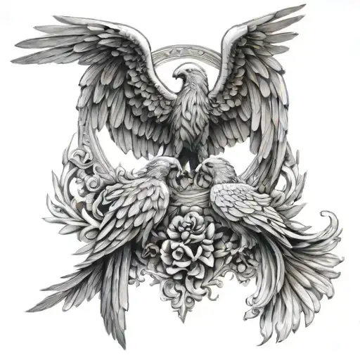 Phoenix and female angel playing tattoo design idea