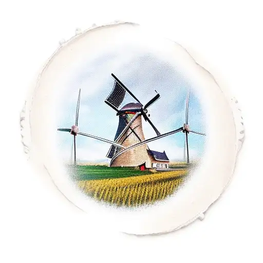 Revolver with wheat coming out of the barrell and a windmill sceen tattoo design idea