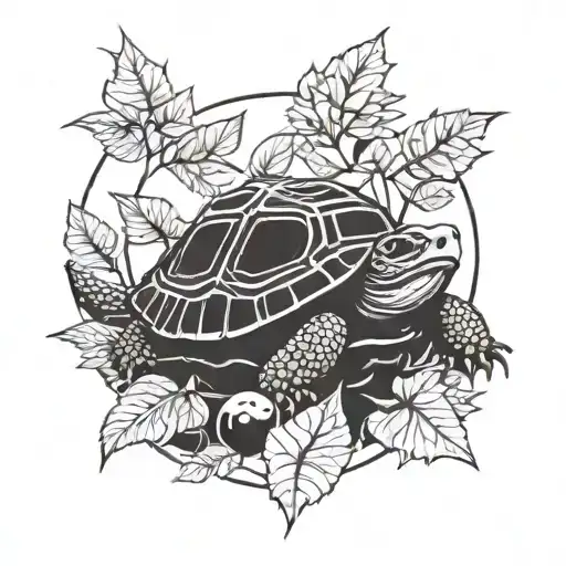 snapping turtle surrounded by leaves  tattoo design idea