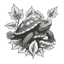snapping turtle surrounded by leaves  tattoo design idea
