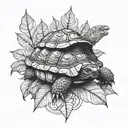 snapping turtle surrounded by leaves  tattoo design idea