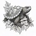 snapping turtle surrounded by leaves  tattoo design idea